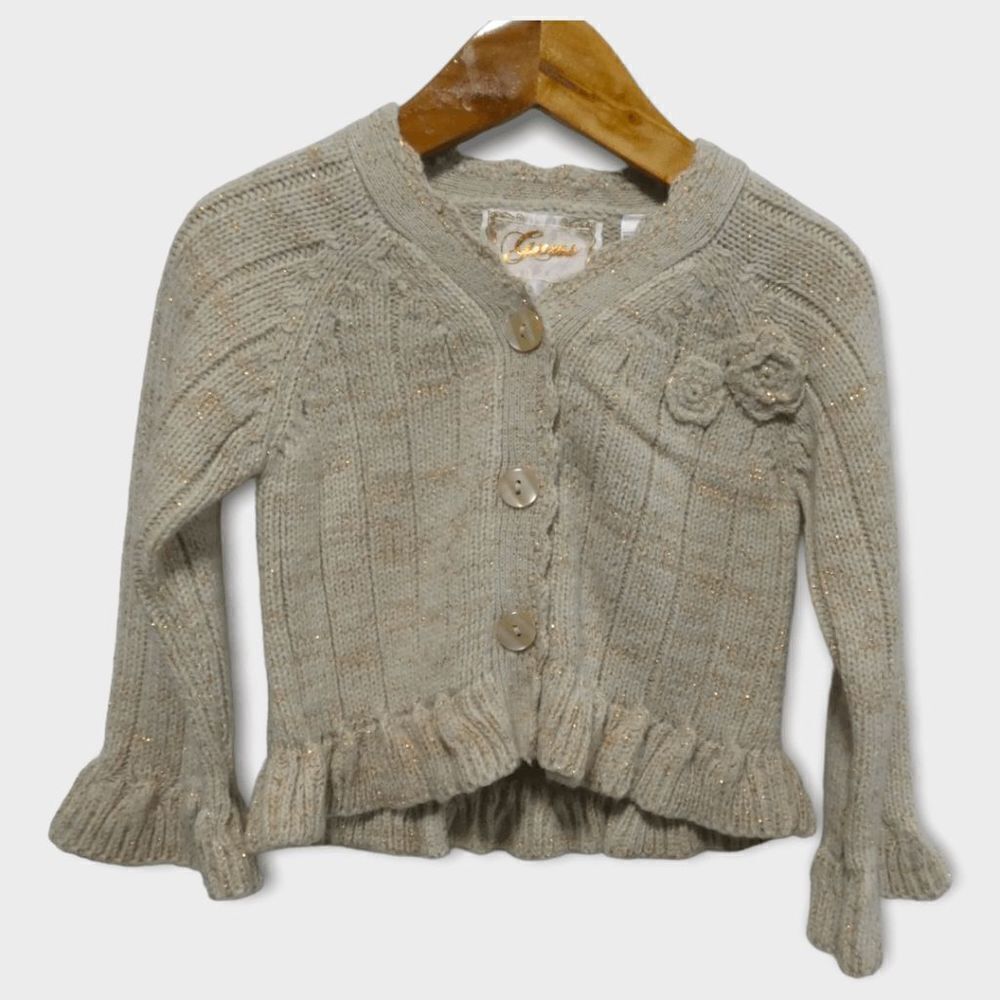 Guess Scalloped Metallic Cable Knit Button Cardigan Size 24 Months